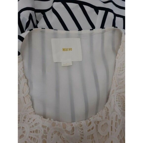 Anthropologie Maeve Chessia Striped Lace Sleeveless Dress Size 0 Black & Ivory - Picture 8 of 10